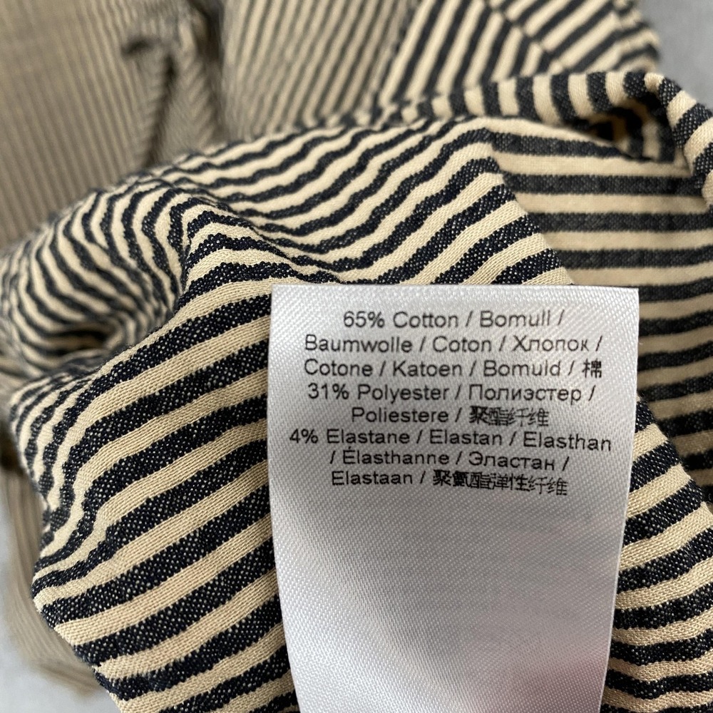 Ganni Seersucker Tie Top Womens 38 Striped Peplum Bow Ruffle Short Sleeve Beige - Picture 8 of 13